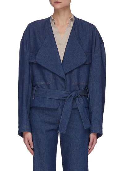 Shop Barena Venezia 'melina Frusta' Belted Denim Wrap Jacket In Blue