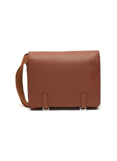 Shop Loewe Top Flap Leather Messenger Bag In Brown