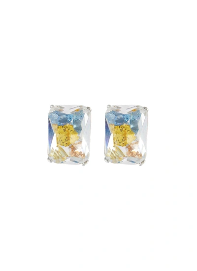 Shop Yuesphere 'dispersion' Spinel Cubic Zirconia Crystal Rhodium Plated Sterling Silver Stud Earrings In Metallic
