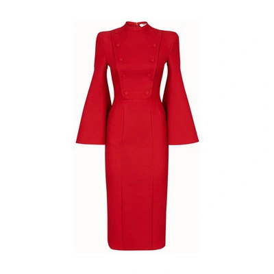 Shop Fendi Red Silk And Wool Dress In Rouge