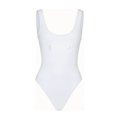 Shop Fendi Lycra® Swimsuit In Blanc