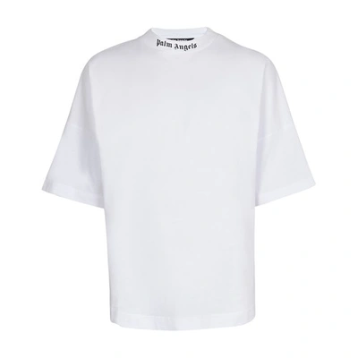Shop Palm Angels Double Logo T-shirt In White Fuchsia