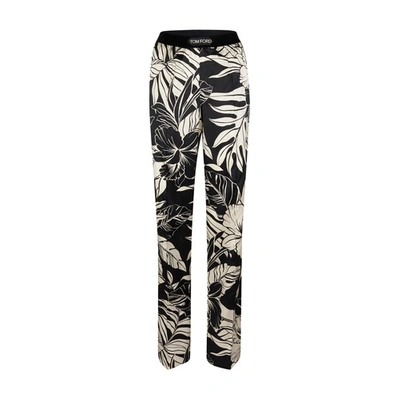 Shop Tom Ford Floral Printed Silk Satin Pajama Trousers In Chalk Black