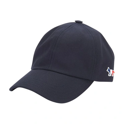 Shop Maison Kitsuné Tricolor Fox Patch Cap In Navy