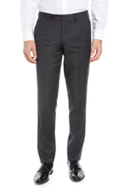 Shop Ted Baker Jerome Flat Front Solid Wool Dress Pants In Charcoal