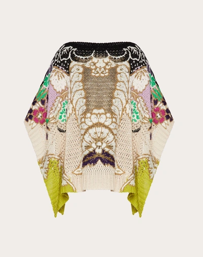Shop Valentino Embroidered Sweater In Cotton Lurex Wool In Lime/multicolor