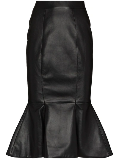 Shop Alexandre Vauthier Fishtail Lambskin Midi Skirt In Black