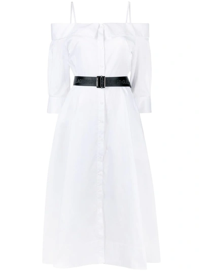 Shop Karl Lagerfeld Cold Shoulder Shirt Dress In White