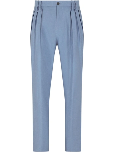Shop Dolce & Gabbana Pleat-detail Straight-leg Trousers In Blau