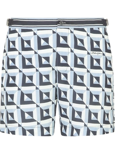 Shop Dolce & Gabbana Majolica Print Drawstring Swim Shorts In Blue
