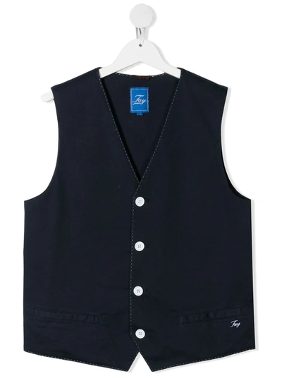 Shop Fay Teen Logo Embroidered Waistcoat In Blue