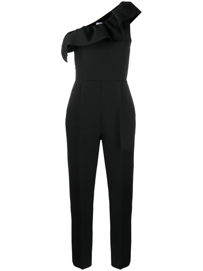Shop Msgm One-shoulder Ruffle-detail Jumpsuit In Black