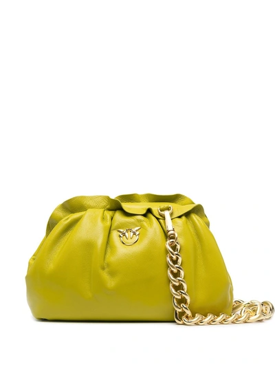 Shop Pinko Logo-plaque Ruched Clutch In T56 Lime