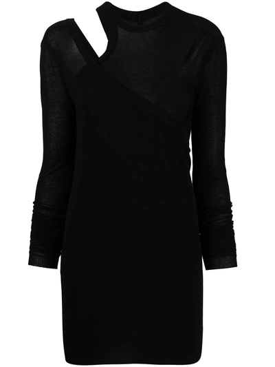 Shop Rick Owens Asymmetric Silk-blend Long-sleeve Top In Black