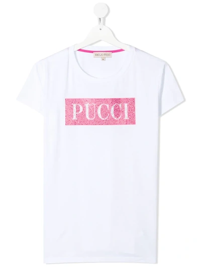 Shop Emilio Pucci Junior Teen Rhinestone-embellished Logo T-shirt In White