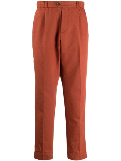 Shop Pt01 Cropped Linen Trousers In Orange