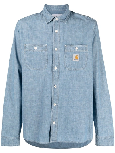 Shop Carhartt Logo-patch Cotton Denim Shirt In Blue
