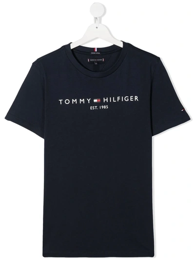 Shop Tommy Hilfiger Junior Teen Logo-print Organic Cotton T-shirt In Blue
