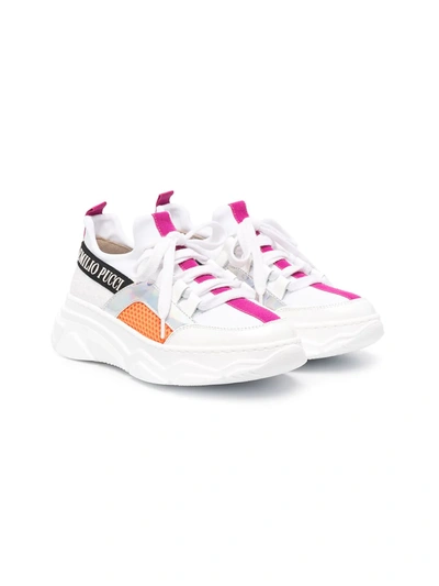 Shop Emilio Pucci Junior Contrasting Stripe Sneakers In White