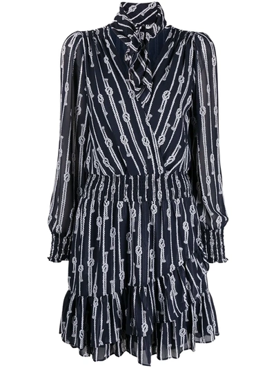 Shop Michael Kors Georgette Long-sleeved Ruffled Short Dress In Blue