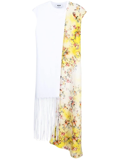 Shop Msgm Floral-print Panelled Dress In White