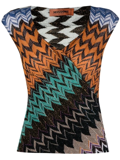Shop Missoni Zig Zag Knitted Tank Top In Blue