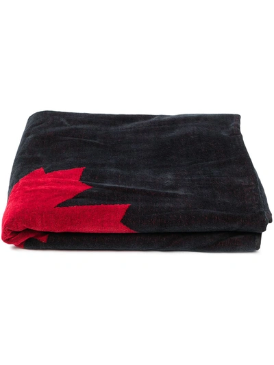 Shop Dsquared2 Maple Leaf Cotton Beach Towel In Black