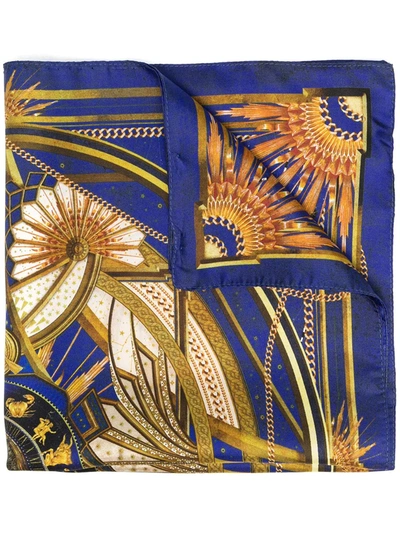 Shop Balmain Ornate Silk Print Scarf In Blue