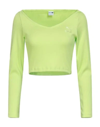 Shop Puma Classics Ribbed Longsleeve Cropped Top Woman T-shirt Yellow Size L Polyester, Elastane