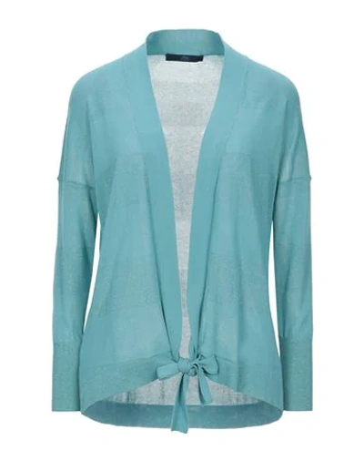 Shop Blue Les Copains Woman Cardigan Emerald Green Size 10 Viscose, Polyamide, Metallic Fiber
