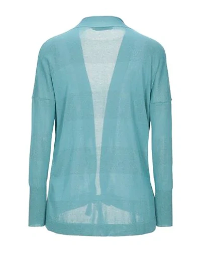 Shop Blue Les Copains Woman Cardigan Emerald Green Size 8 Viscose, Polyamide, Metallic Fiber