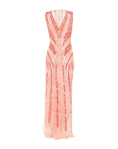 Shop Elisabetta Franchi Woman Maxi Dress Coral Size 10 Polyamide, Silk, Viscose, Glass, Plastic In Red
