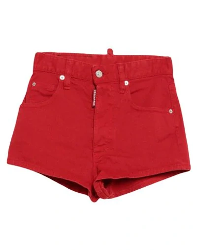 Shop Dsquared2 Woman Denim Shorts Red Size 2 Cotton, Elastane, Cow Leather