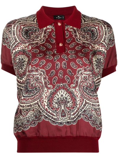 Shop Etro Paisley-print Wool Polo Shirt In Red