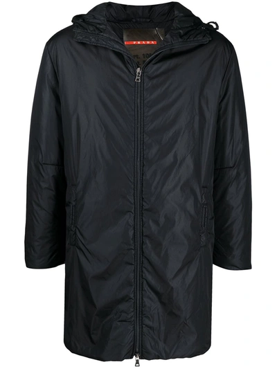 Pre-owned Prada 1990s Zipped Hooded Coat In Black