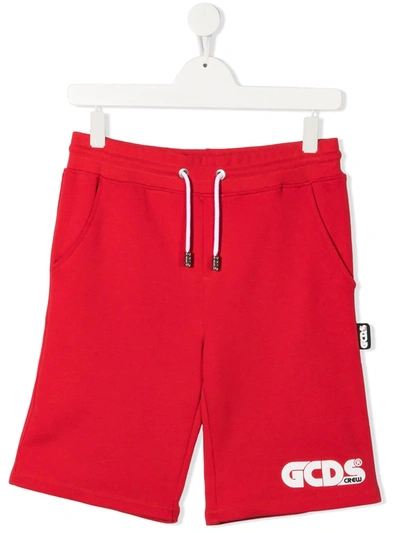 Gcds Teen Logo-print Jersey Shorts In Red