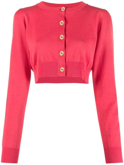 Shop Boutique Moschino Ribbed-knit Cotton Cardigan In Pink