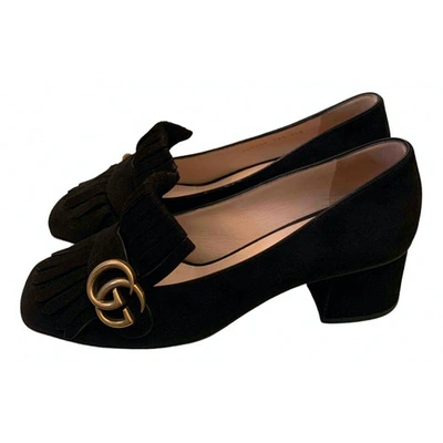 Pre-owned Gucci Marmont Black Suede Flats