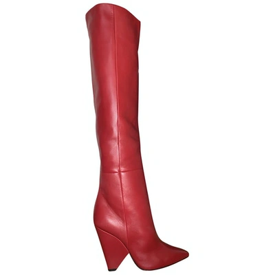 Pre-owned Saint Laurent Niki Leather Boots In Red