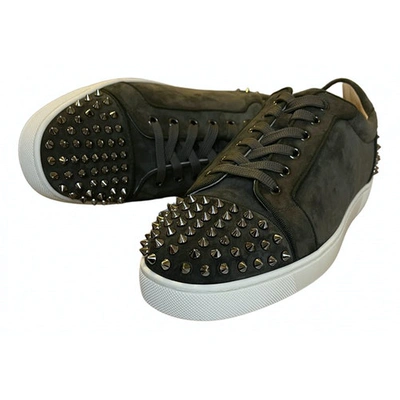 Pre-owned Christian Louboutin Louis Junior Spike Low Trainers In Khaki
