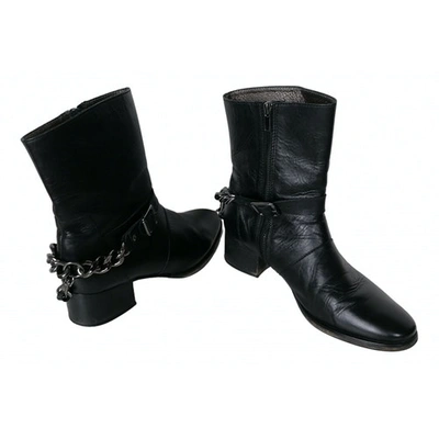 Pre-owned Comptoir Des Cotonniers Leather Biker Boots In Black