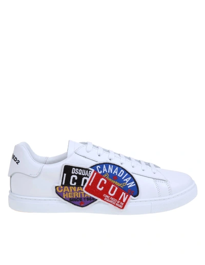 Shop Dsquared2 Dsquared New Tennis Sneakers In Leather With Icon Patch In White