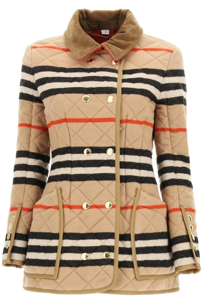 Shop Burberry Riding Jacket With Striped Motif In Light Camel Ip Strap (brown)