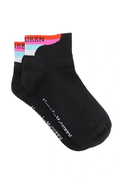 Shop Alexander Mcqueen Multicolor Branding Socks In Black White (black)