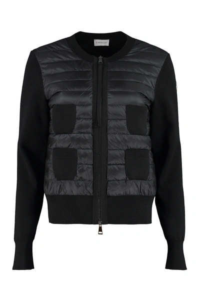 Shop Moncler Padded Front Panel Cardigan In Black
