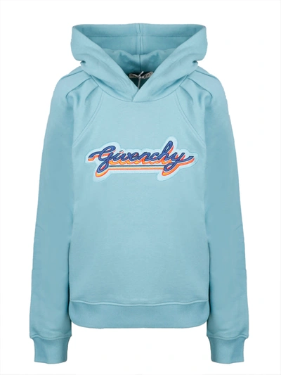 Shop Givenchy Embroidered Logo Patch Hoodie In Blue