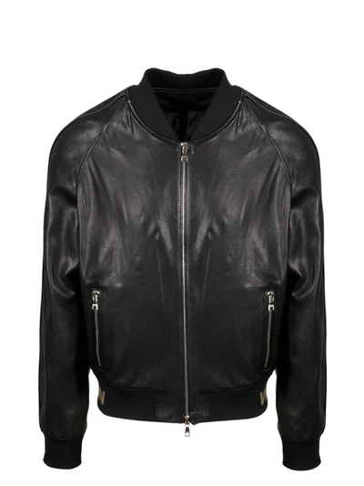 Shop Balmain Perforated Leather Bomber In Black