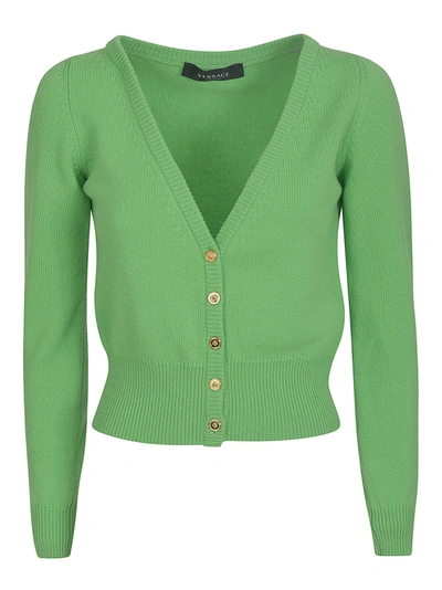 Shop Versace Classic Ribbed Cardigan In Green