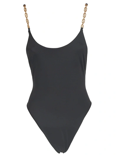 Shop Versace Plain Swimsuit In Black