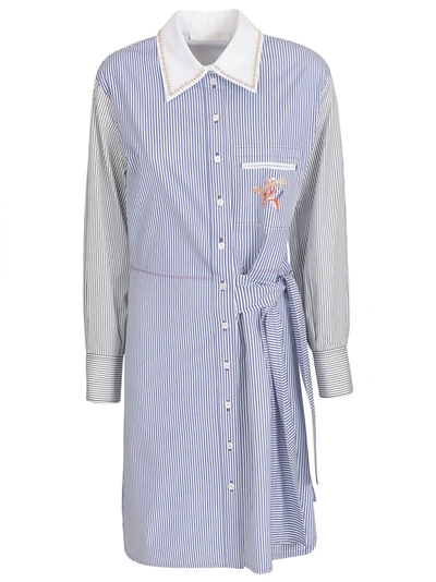 Shop Chloé Stripe Buttoned Dress In Blue/white